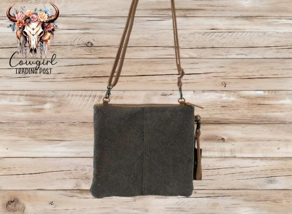 Myra Bag Western Leather & Canvas Shoulder Bag For Women - Upcycled Crossbody Bag, 10"W X 13"H - View #10