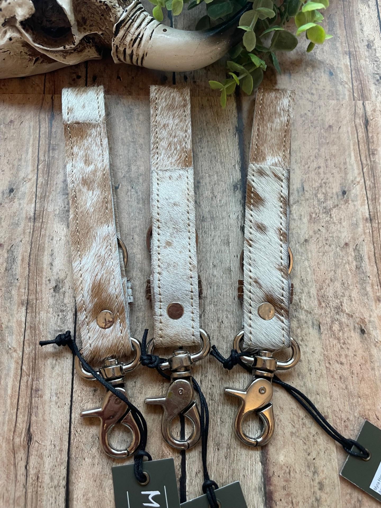 Myra Bag Interlaced Keychain S-2933 - Hair-on-Hide & Leather, Antique Bronze Clip - View #3