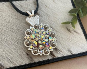 Silver Concho with Clear Crystal Necklace