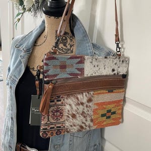 Myra Bag Recyled Upcycled Canvas and Leather Purse Terra Firma Western Crossbody Shoulder Bag