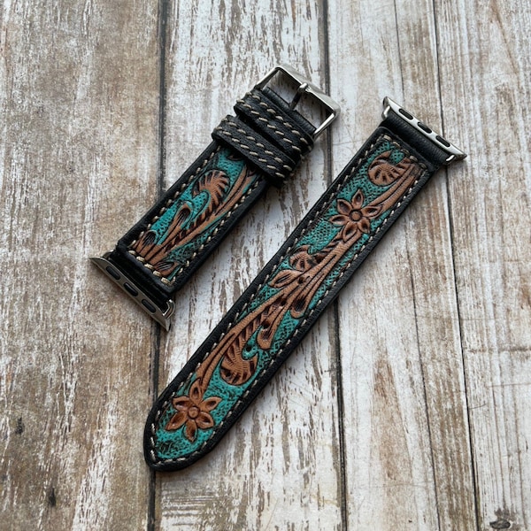 Tooled Leather Watch Band 38-40-41 mm Western Watchband Dawson