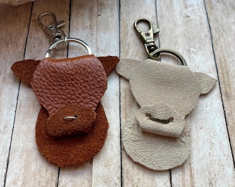 Handcrafted Leather Highland Bull Key Chain: Western Cowgirl Bag Charm