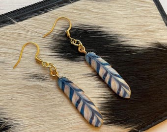Feather Earrings Blue Striped Western Earrings