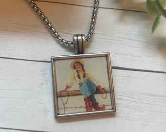 Vintage Cowgirl Silver Pendant Necklace: Western Rodeo Jewelry