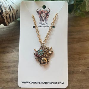 Gold Highland Cow Charm on Gold Necklace Women&#39;s Western Gift