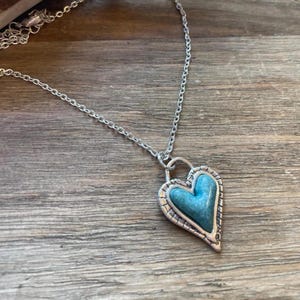 Silver Heart with Turquoise Stone on Silver Chain Women&#39;s Necklace