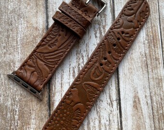 Tooled Leather Apple Watch Bands, 45mm