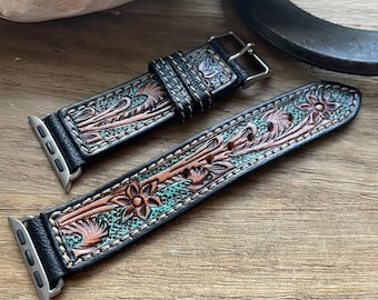 Tooled Leather Watch Band for Apple Watches 38-40-41 mm Myra Western Watchband Dawson