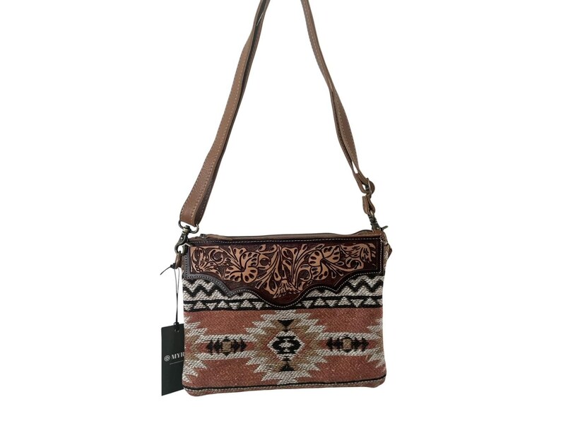 Western Rug Purses Tooled Leather With Peach Southwest Print Western Purse, Sansa - Etsy