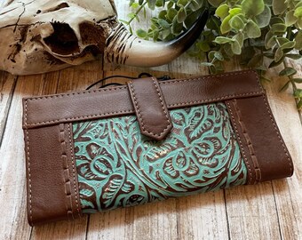 Myra Embossed Leather Snap Wallet Mini Brown