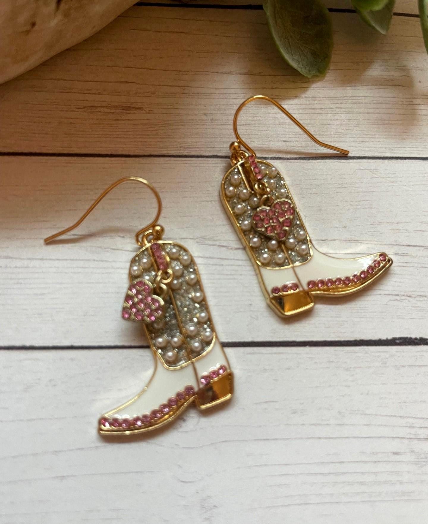 4468 Glitter Cowboy Hat Rhinestone Cowgirl Boots Earrings Set Classic Glitter/Rhinestone Cowgirl Boots Earrings Glitter/Rhinestone  main image 3