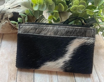 Credit Card Wallet Western Black and White Hair on Hide Cowhide Myra Bag Dumplin