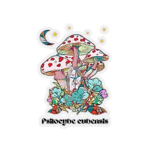 Autocollant de champignon rétro, autocollant en vinyle de champignon magique Trippy, autocollant d’ordinateur portable Cottagecore, Mushies botaniques personnalisées cool