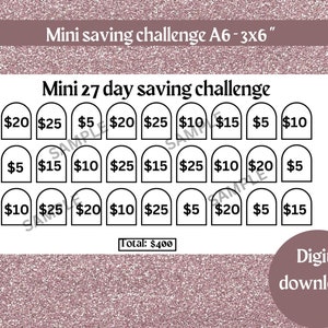 Mini 27 days savings challenge, 3x6&quot;,digital download, PDF, low income savings challenge, low budget, saving challenge, low income,