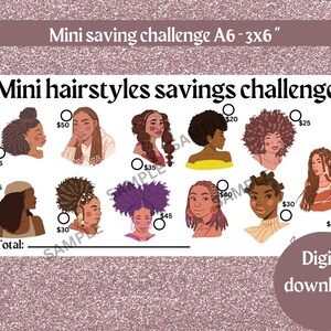 Mini hairstyles savings challenge, 3x6&quot;,digital download, PDF, low income savings challenge, low budget, saving challenge, low income,