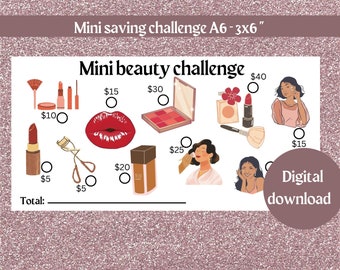 Mini beauty savings challenge, 3x6",digital download, PDF, low income savings challenge, low budget, saving challenge