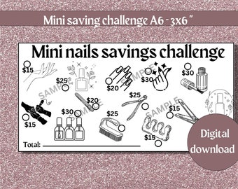 Mini nagels spaaruitdaging, 3x6", digitale download, PDF, spaaruitdaging met laag inkomen, laag budget, spaaruitdaging, laag inkomen,