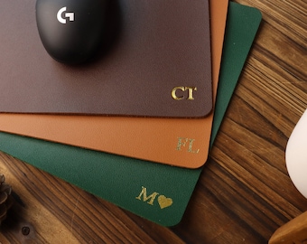 Personalized Leather Mousepad- personalized mousepad-Full Grain Premium Real Leather-Office Gift-Available w Gold & Silver Foil-Gift for Him