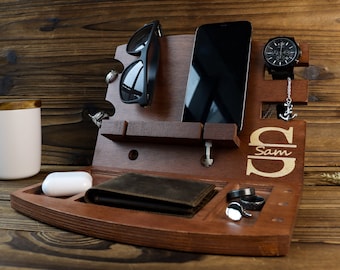 Personalized Wood Engraved Docking Station,Phone Stand,Custom Gift for Dad,Personalized Gift for Men, Men Custom Wooden Gift,Gift For Him.