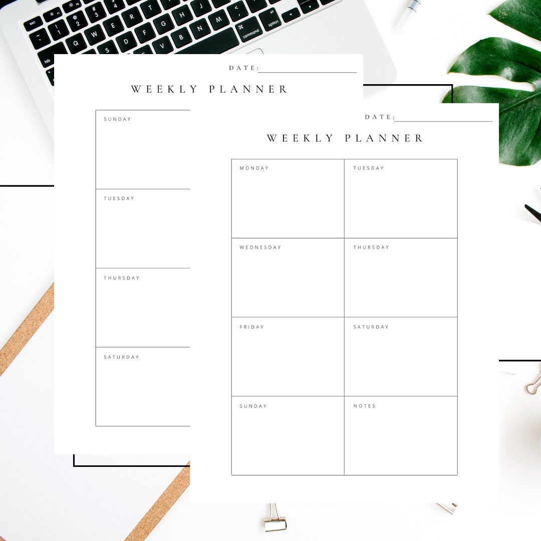 Minimalist Weekly Planner Printable, US Letter, A4, Half Letter (PDF ...