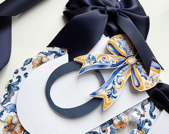 Amalfi Coast, Positano banner (Navy Blue Ribbon)