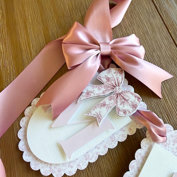 Pink Toile  Banner with bow and little dolls( Pink Ribbon)