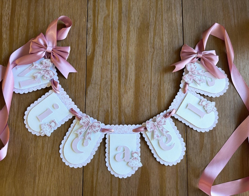 Pink Toile Banner With Bow and Little Dolls( Pink Ribbon) - Etsy