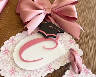 Pink Coquette Bow Banner, Grad cap