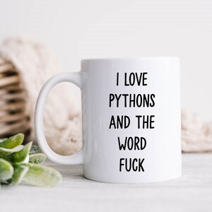 Python mok, Python cadeau, Python eigenaar cadeau, Python minnaar cadeau, Python mokken, Python geschenken, grappige koffiemok, ik hou van pythons en het woord fuck