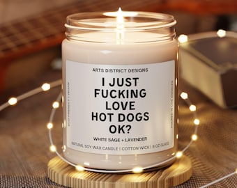 Hot Dog Geschenk, lustige Hot Dog Kerze, Hot Dog Liebhaber Geschenk, Hot Dog Geschenke, Hot Dog Kerze, lustige Geschenke, lustige Kerze, schwören Kerze, Witz Kerze