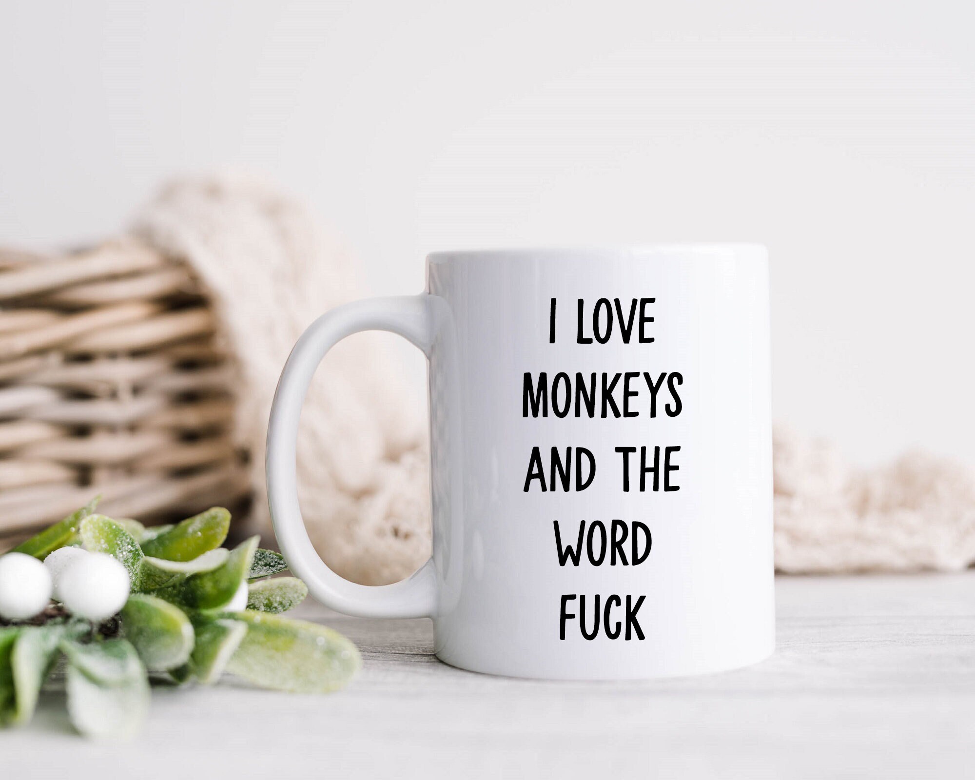 Monkey Mug, I Love Monkeys And The Word Fuck, Monkey Lover Gift, I Love Monkeys Coffee Mug, Funny Monkey Gift, Funny Monkey Gift, Monkey Cup