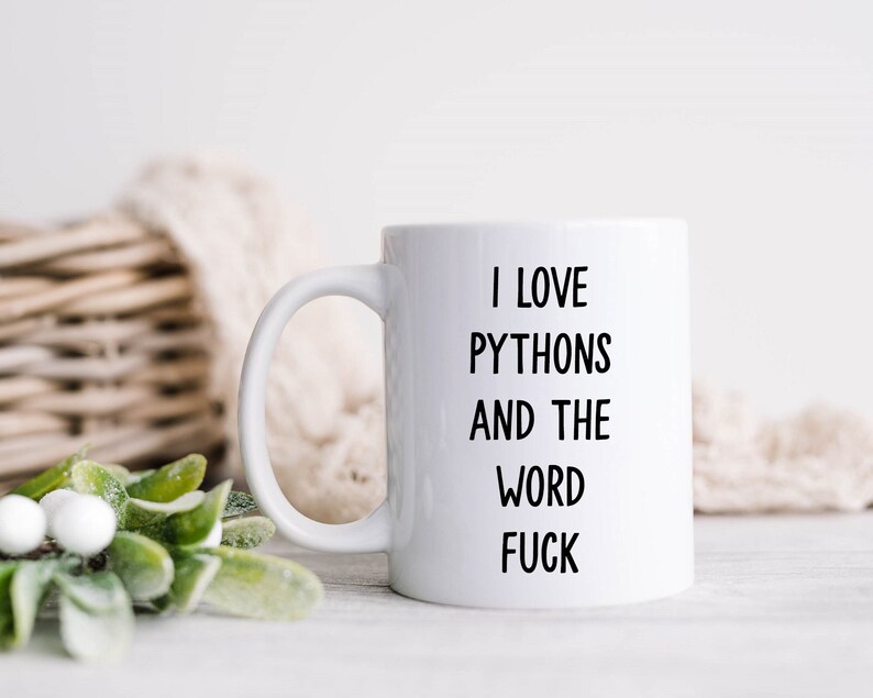 Python Becher, Python Geschenk, Python Besitzer Geschenk, Python Liebhaber Geschenk, Python Tassen, Python Geschenke, lustige Kaffeetasse, ich liebe Pythons und das Wort Ficken Bild 1