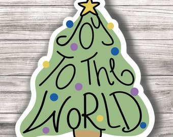 Joy to the World Christmas Tree - Christmas - Laminated Vinyl Sticker