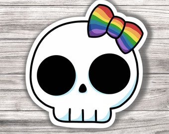 Pride Skull Rainbow Bow Laminated Vinyl Sticker