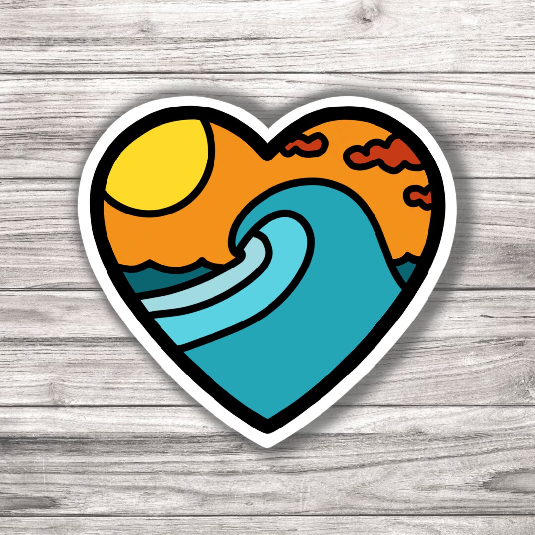 Ocean Wave Heart Laminated Vinyl Sticker - Etsy