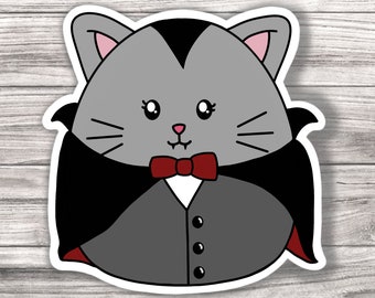 Dracula Vampire Cat Halloween Laminated Vinyl Sticker