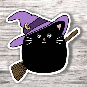 Witch Black Cat Halloween Laminated Vinyl Sticker