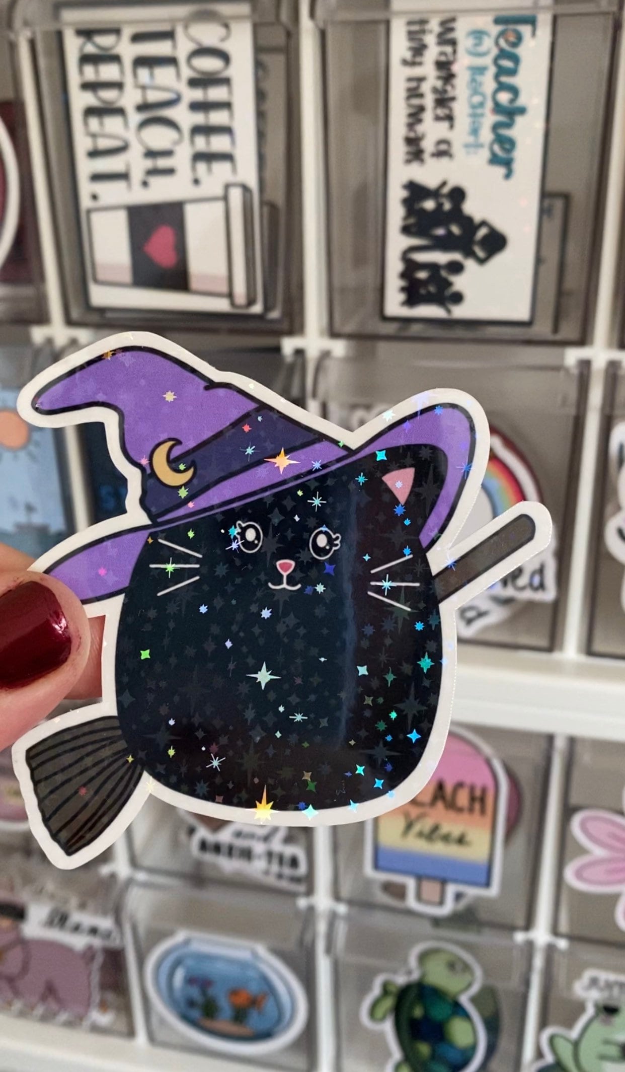 Witch Black Cat Halloween Laminated Vinyl Sticker - Etsy
