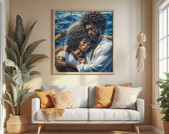African American Man and Woman Love Art | Unframed Art | Black Love | Black Man Art | Black Woman Art