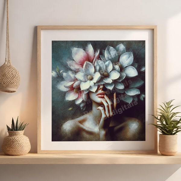 Beautiful Woman with Flowers | Instant Download Art | Wall Art | Digital Download Art |