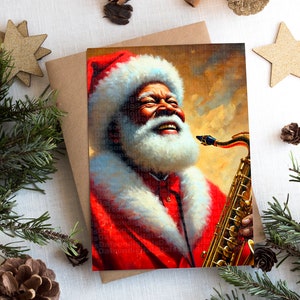 Black Santa Folded Greeting Card | Black Christmas Card