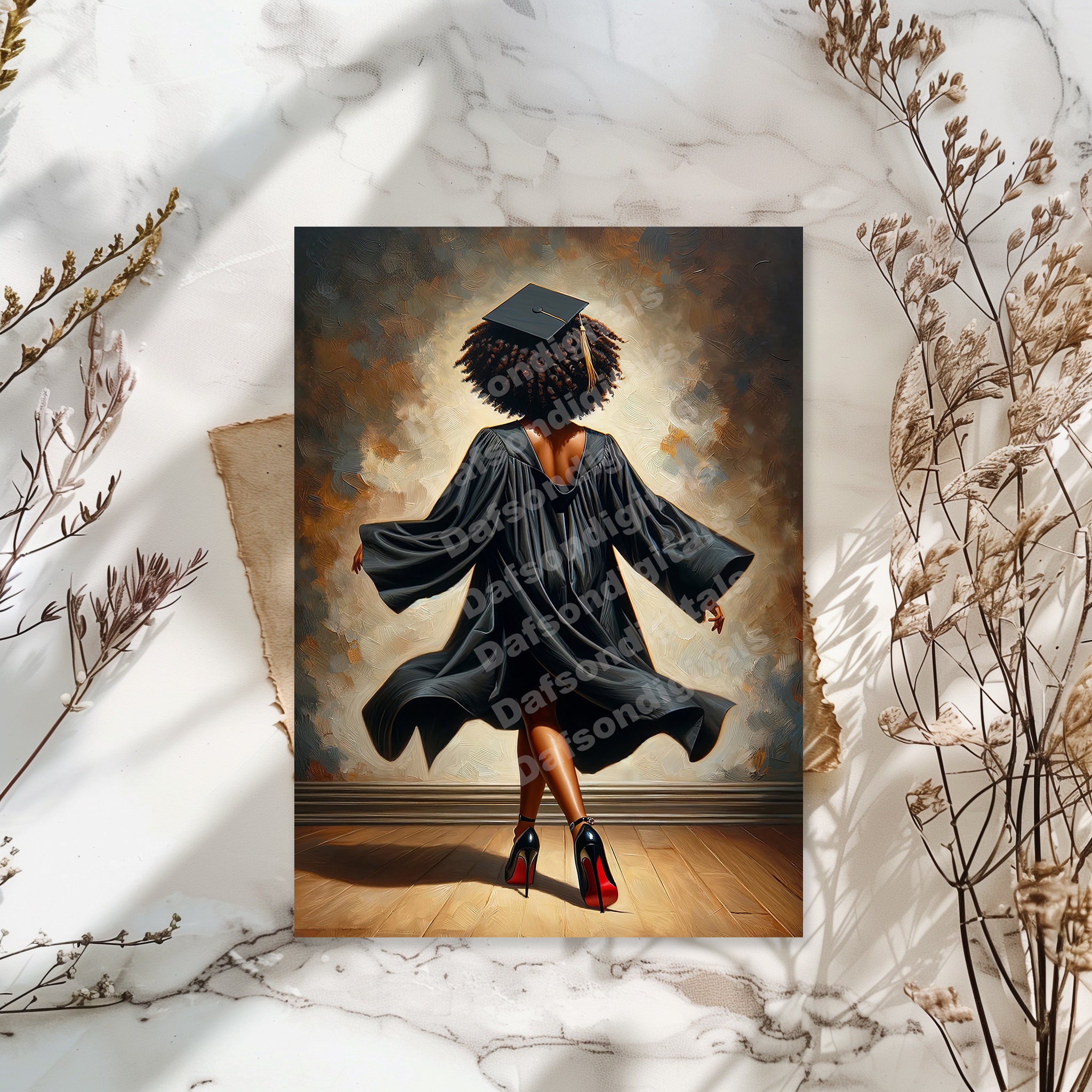 Beautiful African American Woman 5x7 Folded Graduation Card | Black Girl Graduation Card | Graduation Greeting Card | Black Graduation Card