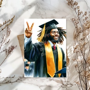 African American Male Graduate 5x7 Folded Greeting Card | Black Man Graduation Card | Black Greeting Card | Black Male Greeting Card