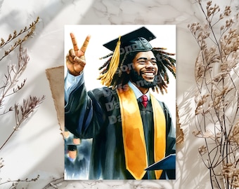 African American Male Graduate 5x7 Folded Greeting Card | Black Man Graduation Card | Black Greeting Card | Black Male Greeting Card