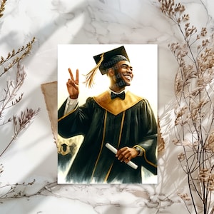 African American High School Boy 5x7 Folded Graduate Card | Black Boy Graduation Card | Black Greeting Card | Black Graduation Card|