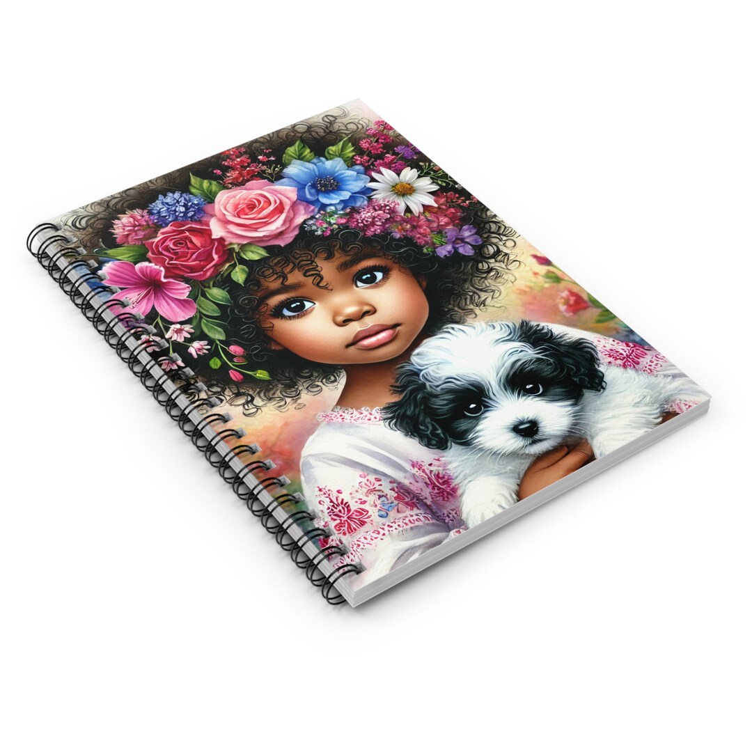 African American Girl With Dog Spiral Notebook - Ruled Line | Black ...
