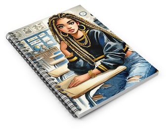 African American Girl Spiral Notebook - Ruled Line for School