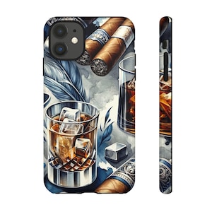 Whiskey and Cigar Phone Case, Tough Cases for Men, Unique Gift for Father&#39;s Day, Stylish Cell Phone Holder, Vintage Aesthetic Cover