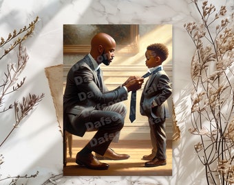 African American Dad And Son Father&#39;s Day Card | Birthday Card| 5x7 Folded Greeting Card | African American Father’s Day Card