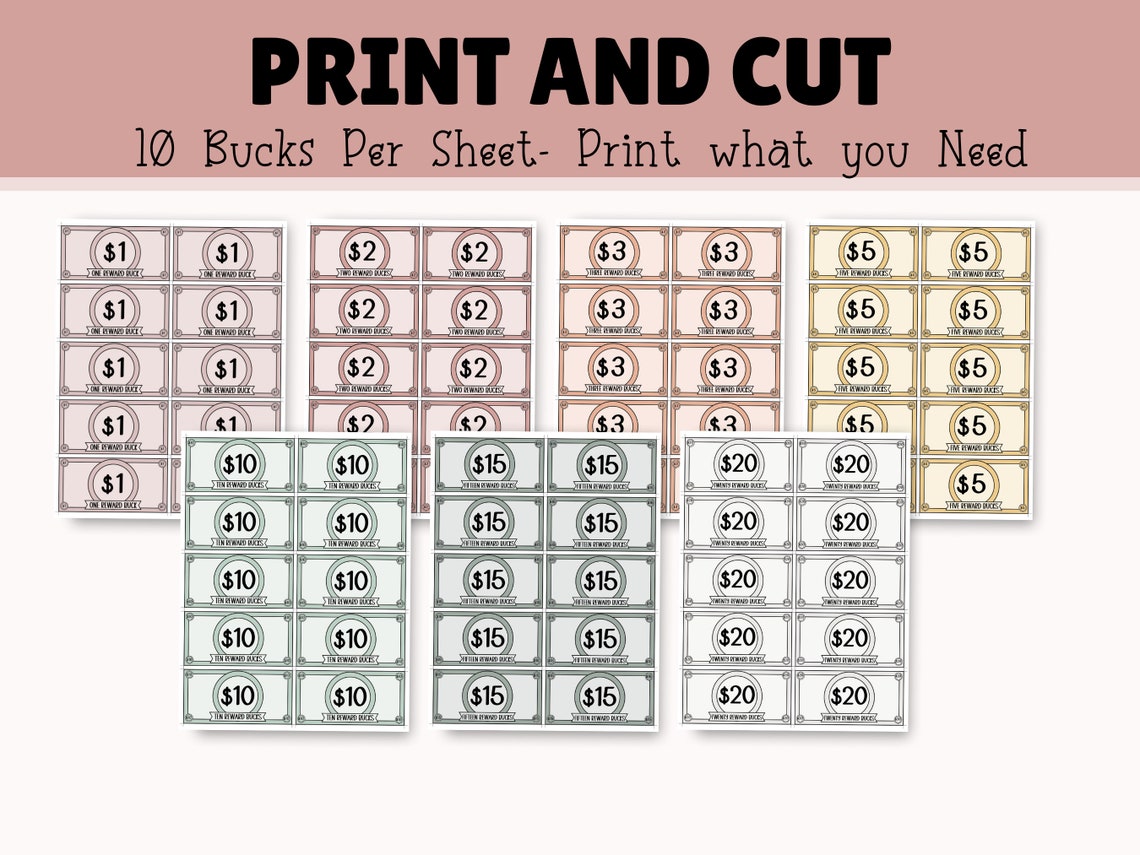 Earth Tones Editable Kids Reward Chart With Reward Bucks Allowance ...